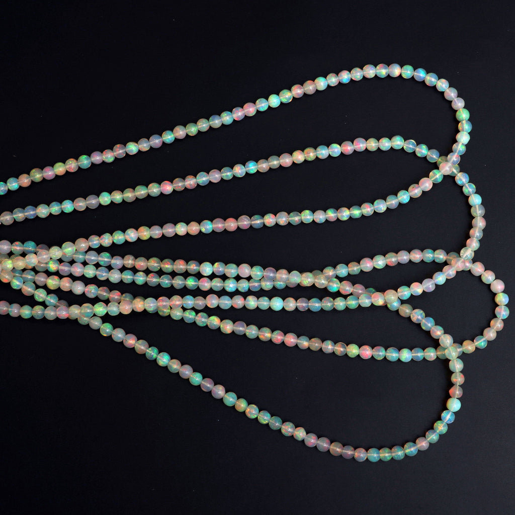 Natural Ethiopian Opal Smooth Round Balls Beads - 4.5 mm- Gem Quality , 8 Inches / 18 Inches Full Strand, Price Per Strand - National Facets, Gemstone Manufacturer, Natural Gemstones, Gemstone Beads