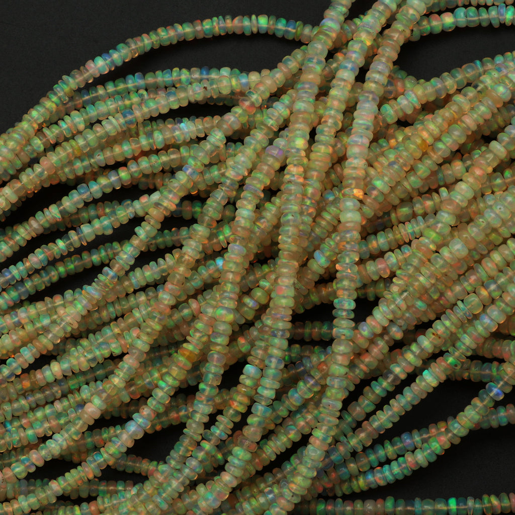 Natural Ethiopian Opal Smooth Roundel Beads 3 mm to 4 mm, Ethiopian Opal Beads, Gem Quality , 18 Inch/ 46 Cm Full Strand, Price Per Strand - National Facets, Gemstone Manufacturer, Natural Gemstones, Gemstone Beads