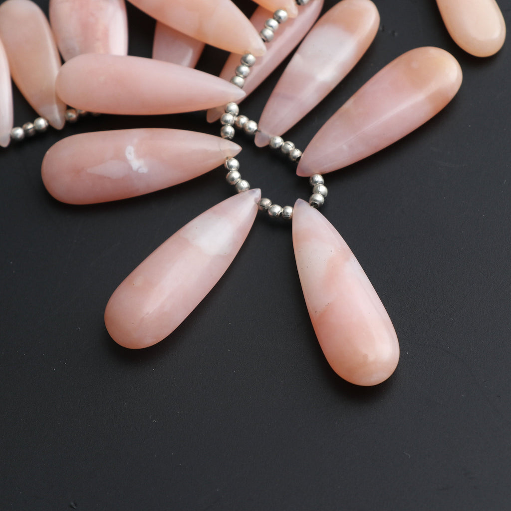 Pink Opal Pears Cabochon Beads- 8x16 mm to 12x31 mm - Pink Opal Cabs - Gem Quality , 20 Cm/ 8 Inch Full Strand, Price Per Strand - National Facets, Gemstone Manufacturer, Natural Gemstones, Gemstone Beads