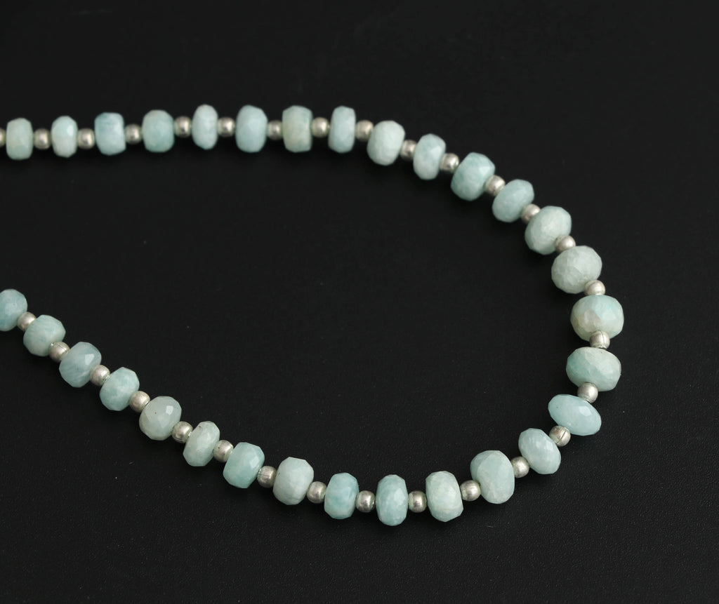 Amazonite Faceted Roundel Beads With Metal Spacer Balls - 4mm to 6.5mm - Amazonite Beads - Gem Quality , 8 Inch Strand, Price Per Strand - National Facets, Gemstone Manufacturer, Natural Gemstones, Gemstone Beads
