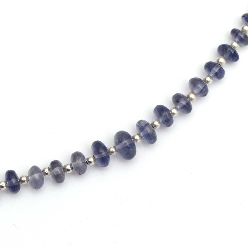 Iolite Smooth Roundel Beads With Metal Spacer Balls - 5 mm to 7 mm - Iolite - Gem Quality , 8 Inch/ 20 Cm Full Strand, Price Per Strand - National Facets, Gemstone Manufacturer, Natural Gemstones, Gemstone Beads