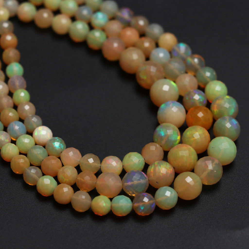 Ethiopian Opal Faceted Round Balls Beads | 4 mm to 8 mm | Ethiopian Opal | Gem Quality | 8 Inch/ 18 Inch Full Strand | Price Per Strand - National Facets, Gemstone Manufacturer, Natural Gemstones, Gemstone Beads