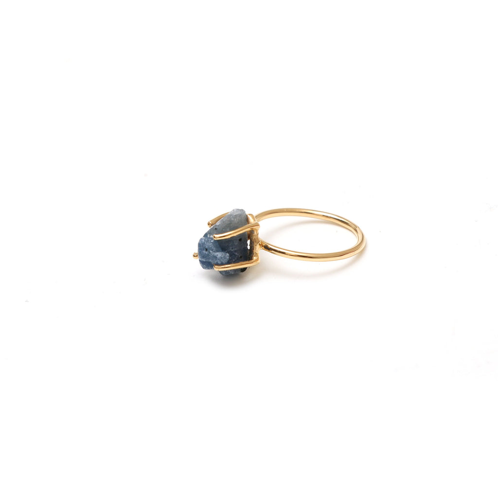 Blue Sapphire Rough Gemstone Prong Ring, 925 Sterling Silver Gold Plated ,Gift For Her, Set Of 5 Pieces - National Facets, Gemstone Manufacturer, Natural Gemstones, Gemstone Beads