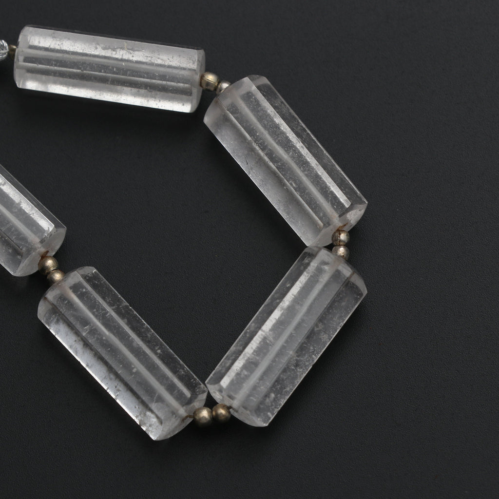Crystal Faceted Cylinder Beads - 8x21 mm to 9x22 mm - Crystal Cylinder Beads - Gem Quality , 13 Cm Full Strand, Price Per Strand - National Facets, Gemstone Manufacturer, Natural Gemstones, Gemstone Beads
