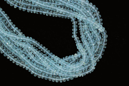 スカイブルー トパーズ ファセット ロンデル ビーズ、極細、ブルー トパーズ ロンデル ビーズ、AA+ 品質、天然