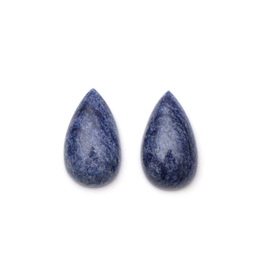 Natural Denim Quartz Smooth Pear Cabochon Gemstone | 15x26 mm | Quartz Jewelry Making Gemstone | Pair ( 2 Pieces )