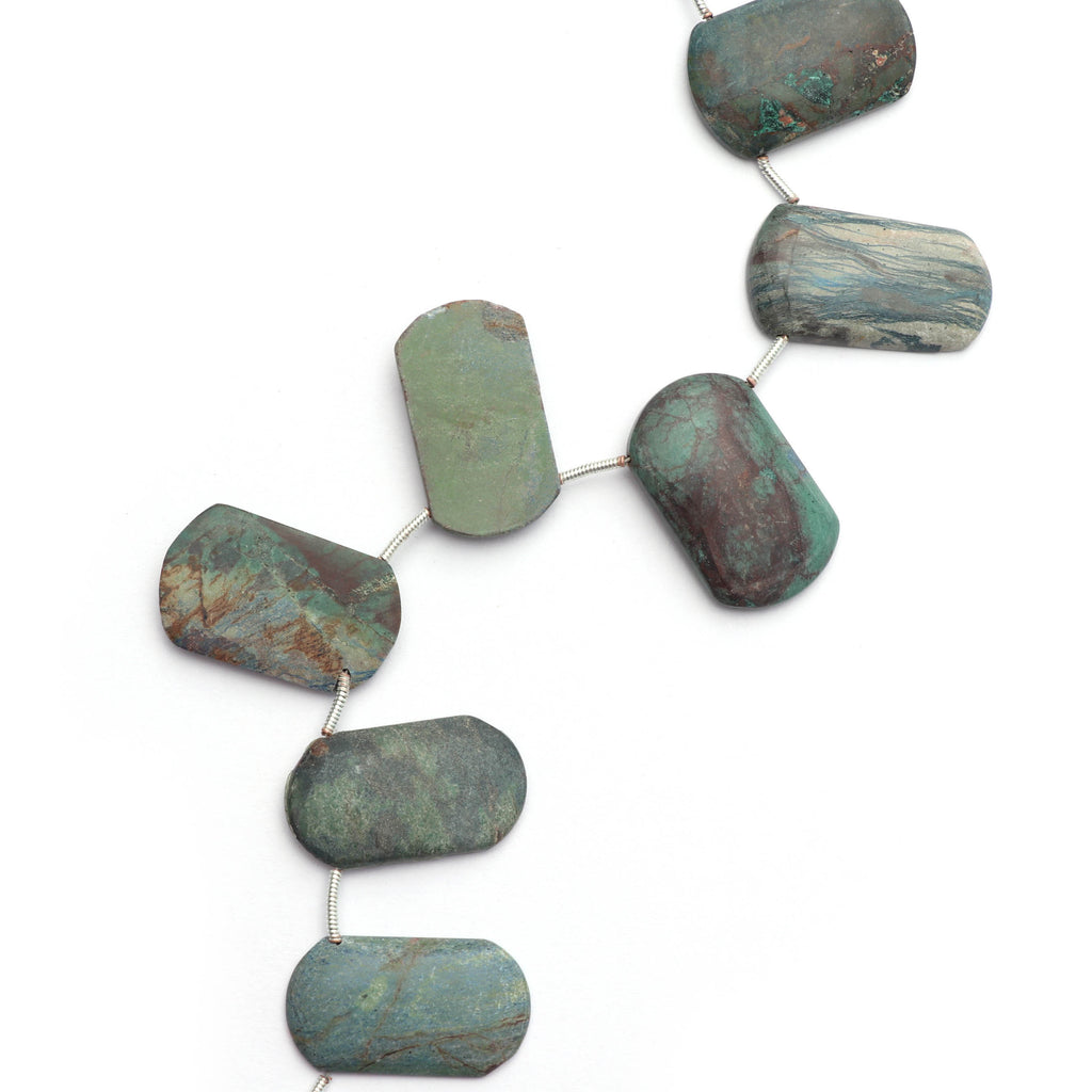 Azurite Malachite Smooth Cushion Rectangle - 14x25 mm to 16x26 mm- One Side Flat -Gem Quality, 8 Inch/ 20 Cm Full Strand, Price Per Strand - National Facets, Gemstone Manufacturer, Natural Gemstones, Gemstone Beads