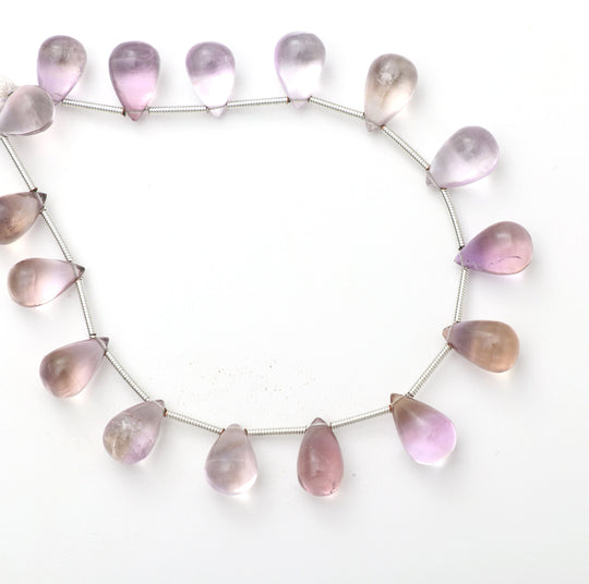 Ametrine Smooth Beads Briolette Drops, 11x7 mm to 12.5x8 mm, Ametrine Jewelry Making Beads, 8 Inches Full Strand, Price Per Strand