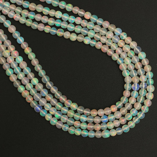 Ethiopian Opal Smooth Round Balls Beads - 4 mm - Opal Jewelry Making Beads - 18 Inches Full Strand, Price Per Strand