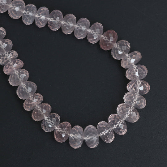 Natural Rose Quartz Faceted Rondelle Beads | 9.5 mm to 12.5 mm | Rose Quartz Beads | 18 Inch Full strand | Price Per Strand