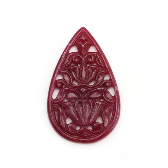 Natural Ruby Carving Pear Shaped Loose Gemstone - 37x23x2 mm - Pear Ruby, Ruby Carving Loose Gemstone, 1 Piece