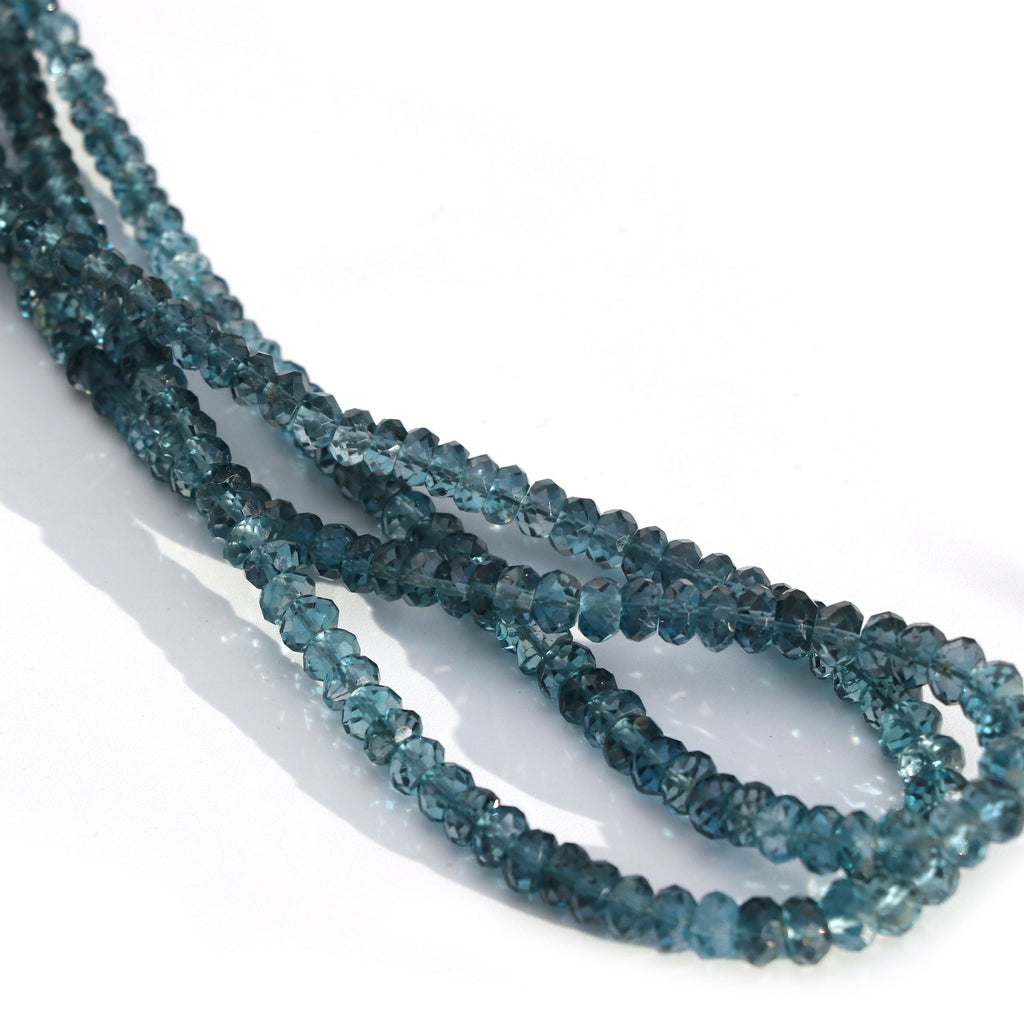 Blue Topaz Faceted Rondelle Beads, 3 mm to 5.5 mm, Blue Topaz Rondelle Beads, - Gem Quality , 8 Inch/ 16 Inch Full Strand, Price Per Strand - National Facets, Gemstone Manufacturer, Natural Gemstones, Gemstone Beads
