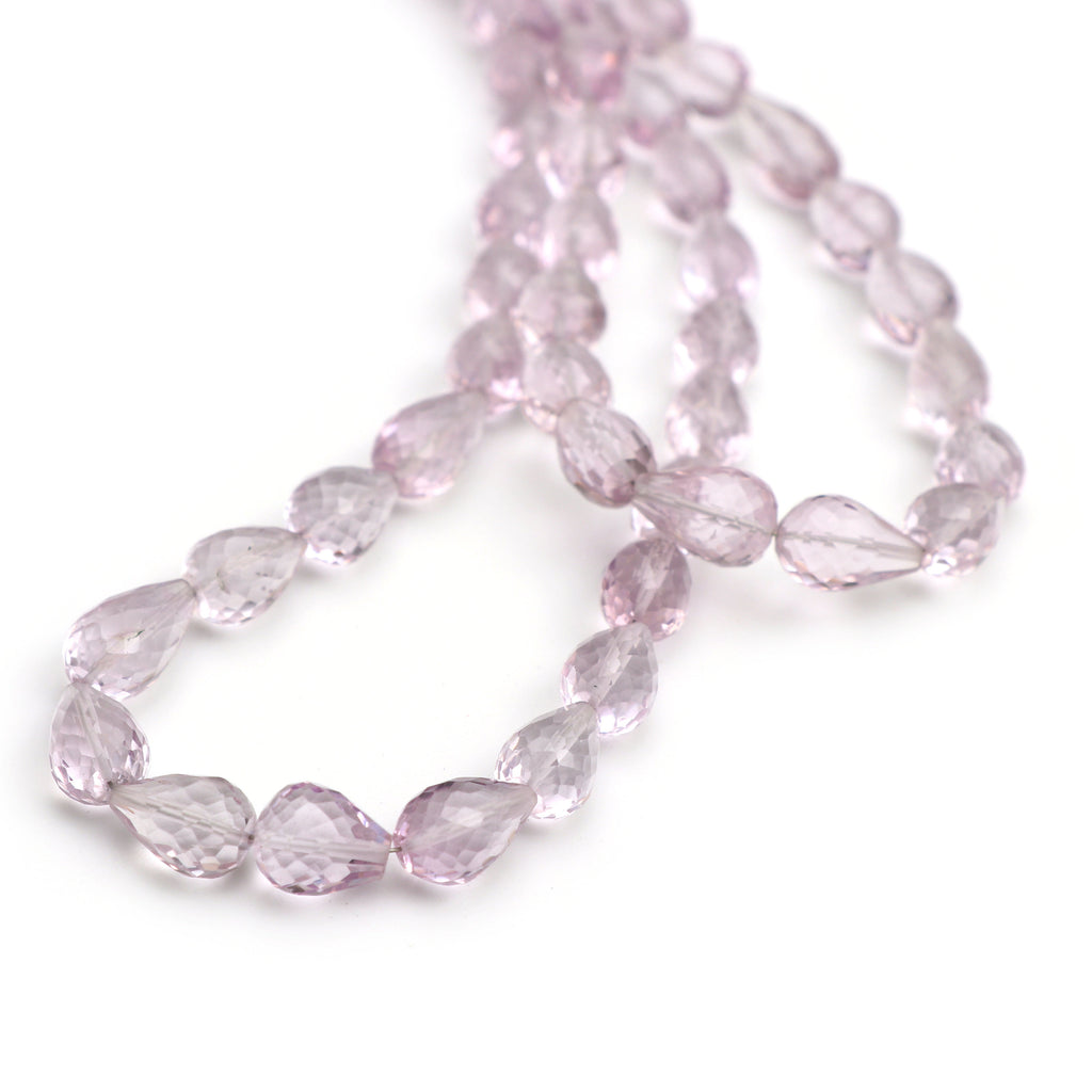 Amethyst Briolette drops beads, Amethyst Briolette drops, 5.5x8 mm to 7x10.5 mm, Amethyst Beads, 8 Inch / 16 Inch Full Strand - National Facets, Gemstone Manufacturer, Natural Gemstones, Gemstone Beads