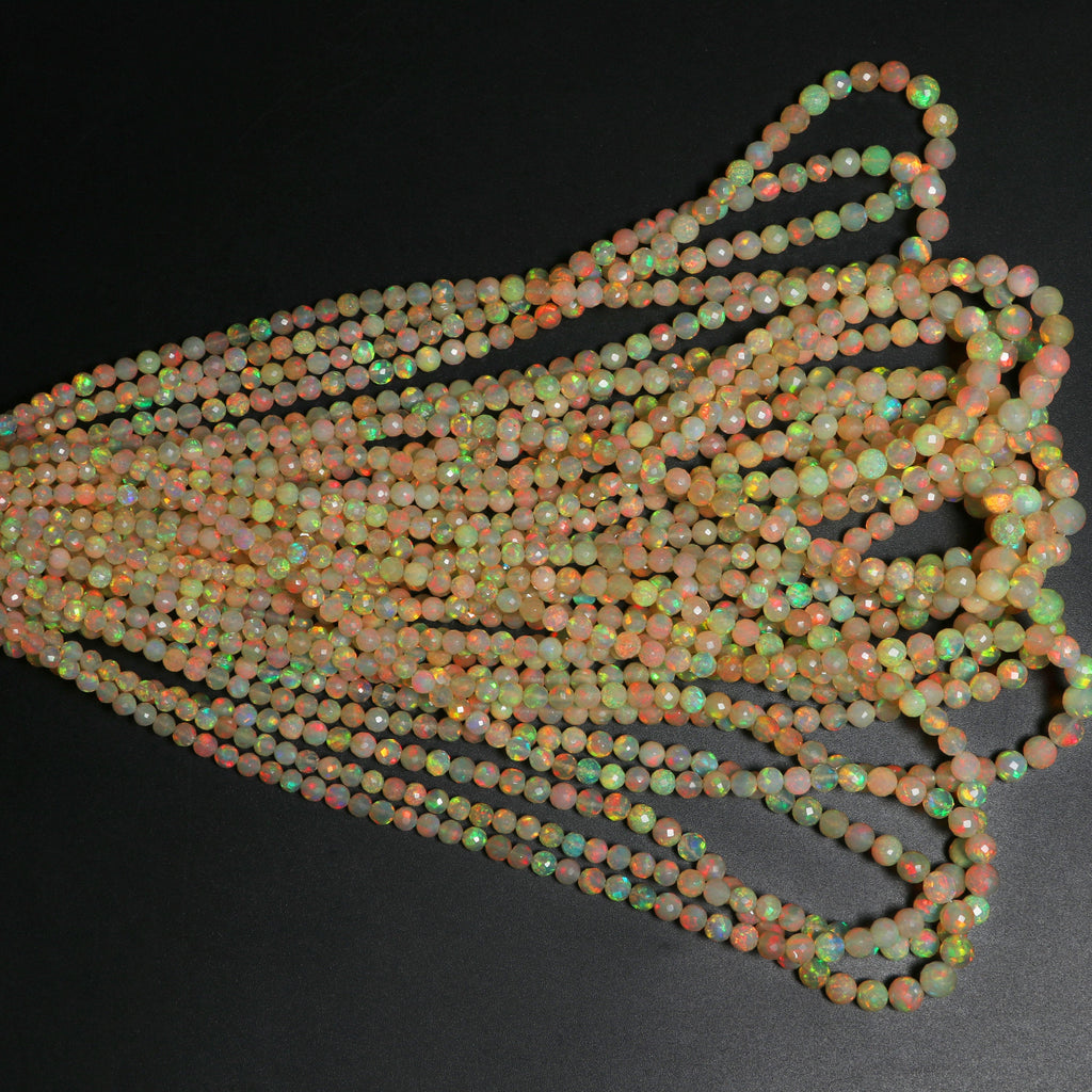 Natural Ethiopian Opal Faceted Round Balls Beads - 4mm To 6mm , Honey Base Opal , 8 Inches / 18 Inches Full Strand, Price Per Strand - National Facets, Gemstone Manufacturer, Natural Gemstones, Gemstone Beads