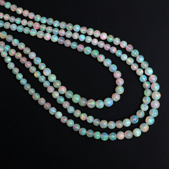 Natural Ethiopian Opal Smooth Round Balls Beads - 3.5 mm To 4.5 mm - Opal Jewelry Making Beads - 18 Inches Full Strand, Price Per Strand