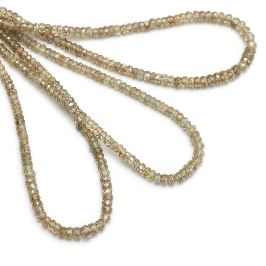 Natural Golden Zircon Faceted Roundelle Beads | Zircon Necklace | 3 mm to 5 mm | 8 Inch/ 16 Inch/ 18 Inch Full Strand | Price Per Strand - National Facets, Gemstone Manufacturer, Natural Gemstones, Gemstone Beads