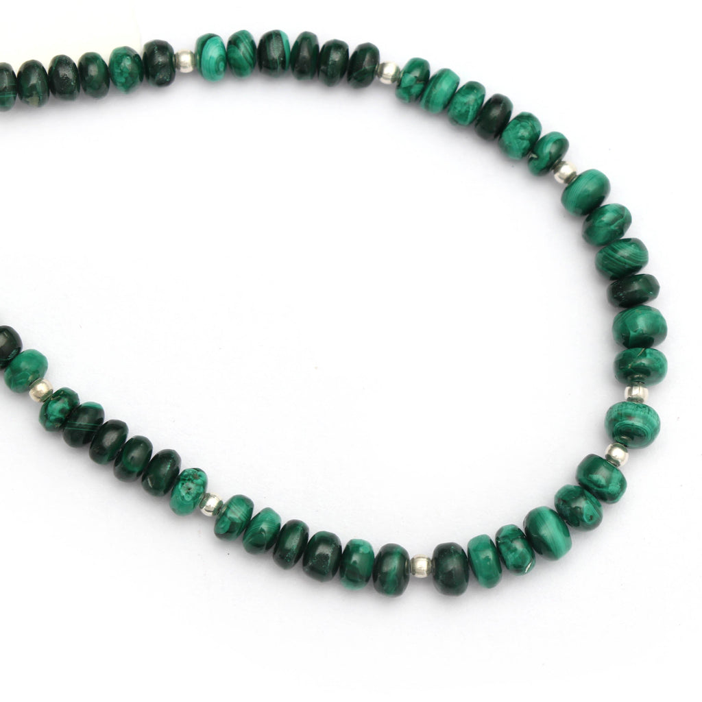 Natural Malachite Smooth Beads, Malachite Roundel, 4 mm to 5 mm- Malachite - Gem Quality , 8 Inch Cm Full Strand, Price Per Strand - National Facets, Gemstone Manufacturer, Natural Gemstones, Gemstone Beads