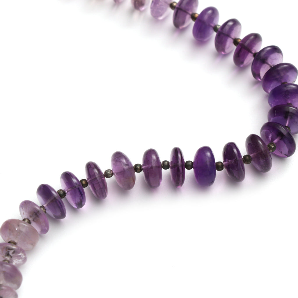 Amethyst Roundel Smooth Beads, 9 mm to 10 mm, Amethyst Smooth, Amethyst Beads, Amethyst strand , 8 Inch/20 Cm Full Strand, Price Per Strand - National Facets, Gemstone Manufacturer, Natural Gemstones, Gemstone Beads