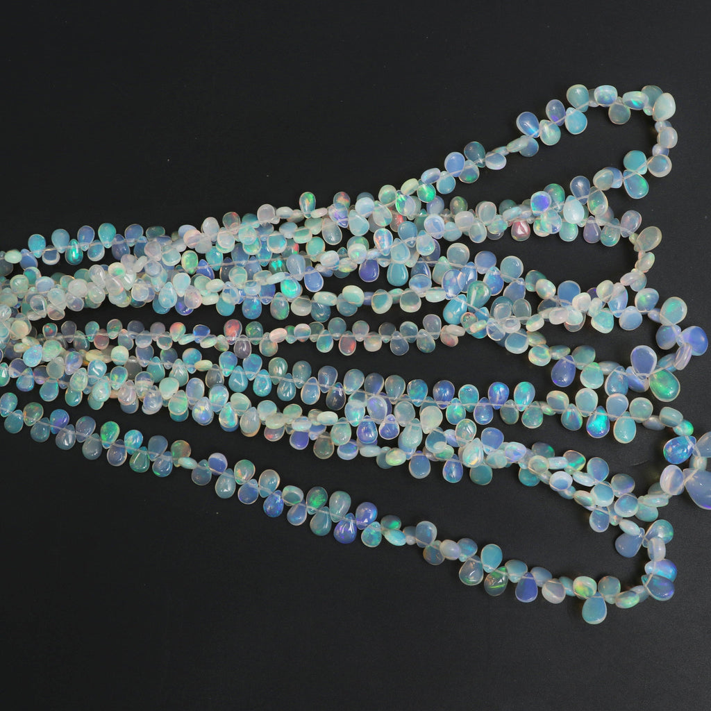 Natural Ethiopian Opal Smooth Pear Beads | 4x6 mm to 7x10 mm | Opal Pear Gemstone | 8 Inches/ 16 Inches Full Strand | Price Per Strand - National Facets, Gemstone Manufacturer, Natural Gemstones, Gemstone Beads