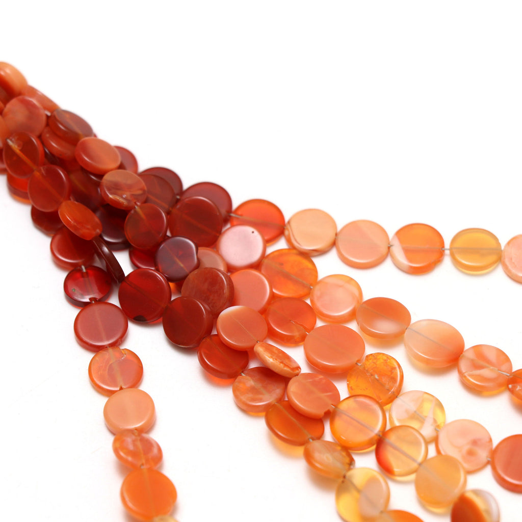 Natural Mexican Fire Opal Shaded Smooth Coin Beads | 7.5 mm to 9 mm | Fire Opal Beads | 18 Inch Full strand | Price Per Strand - National Facets, Gemstone Manufacturer, Natural Gemstones, Gemstone Beads