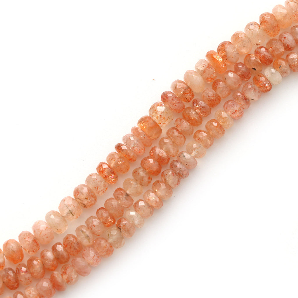 Sunstone Faceted Roundel Beads - 6 mm to 6.5 mm -Sunstone Faceted Beads - Gem Quality , 8Inch / 16 Inch Full Strand, Price Per Strand - National Facets, Gemstone Manufacturer, Natural Gemstones, Gemstone Beads