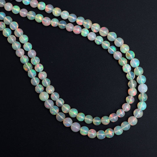 Natural Ethiopian Opal Smooth Round Balls Beads - 5 mm To 6 mm- Opal Jewelry Making Beads, 18 Inches Full Strand, Price Per Strand