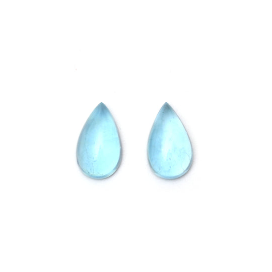 Natural Aquamarine Smooth Pear Cabochon Gemstone | 12x19 mm | Aquamarine Jewelry Making Gemstone | Pair ( 2 Pieces )