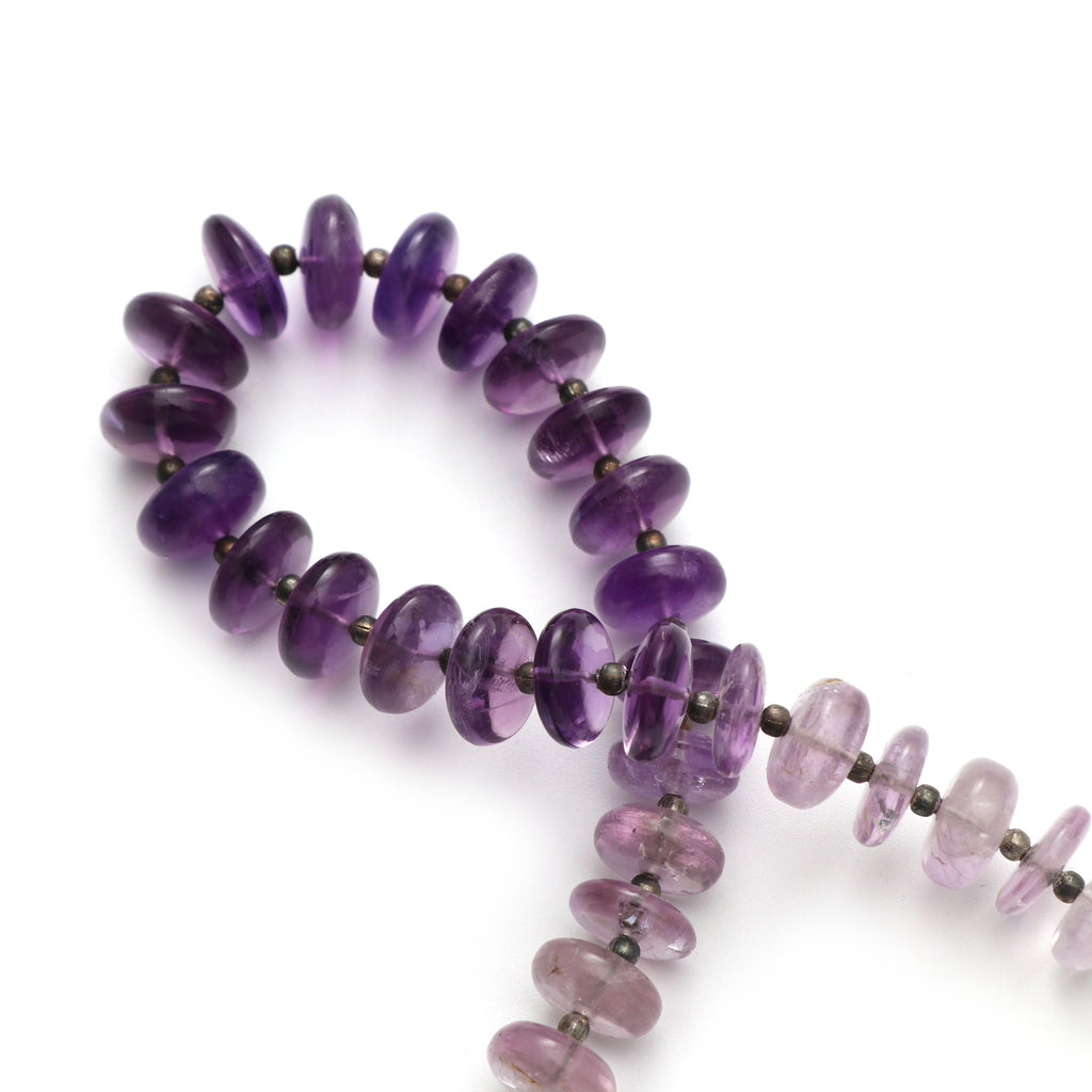 Amethyst Roundel Smooth Beads, 9 mm to 10 mm, Amethyst Smooth, Amethyst Beads, Amethyst strand , 8 Inch/20 Cm Full Strand, Price Per Strand - National Facets, Gemstone Manufacturer, Natural Gemstones, Gemstone Beads