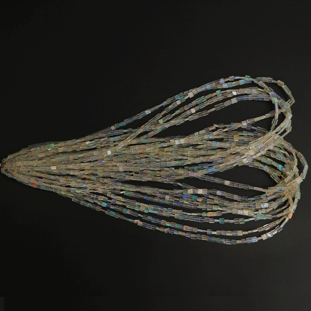 Natural Ethiopian Opal Smooth Rectangle Beads | 3x4 mm to 4x8 mm | 8 Inches/ 18 Inches Full Strand | Price Per Strand - National Facets, Gemstone Manufacturer, Natural Gemstones, Gemstone Beads
