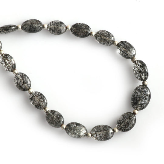 Black Rutile Smooth Oval Beads - 6x8 mm to 8x11 mm - Black Rutile Jewelry Making Beads, 8 Inch / 20 Cm Full Strand, Price Per Strand