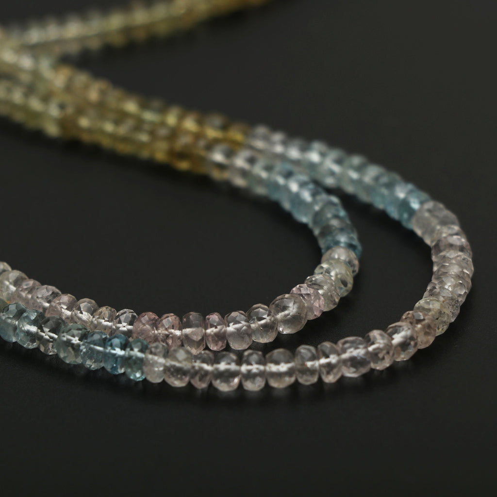 Multi Aqua Faceted Rondelle Beads | 4.5 mm to 5 mm | Multi Aquamarine Beads | Gem Quality | 8 Inch/ 18 Inch Full Strand | Price Per Strand - National Facets, Gemstone Manufacturer, Natural Gemstones, Gemstone Beads