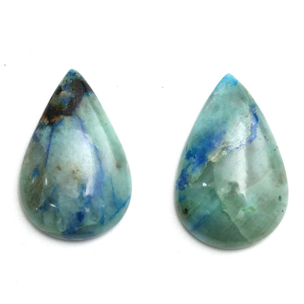 Rare & Gorgeous Azurite Feldspar Pear Cabochon| Azurite Feldspar Smooth Cabochon | 37x23 mm | Pair ( 2 Pieces ) - National Facets, Gemstone Manufacturer, Natural Gemstones, Gemstone Beads