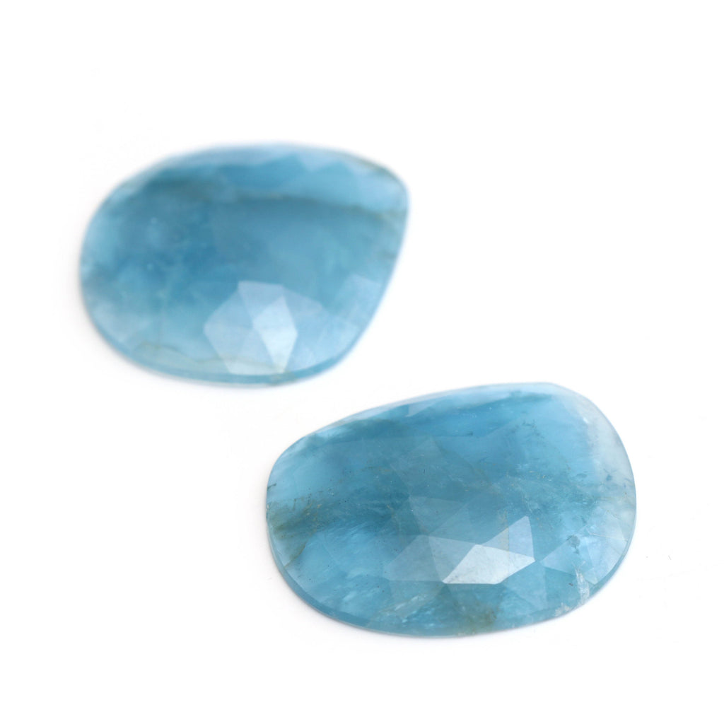Natural Aquamarine Organic Faceted Loose Gemstone -34x30mm- Aquamarine Organic ,Loose Gemstone, Pair (2 Pieces) - National Facets, Gemstone Manufacturer, Natural Gemstones, Gemstone Beads