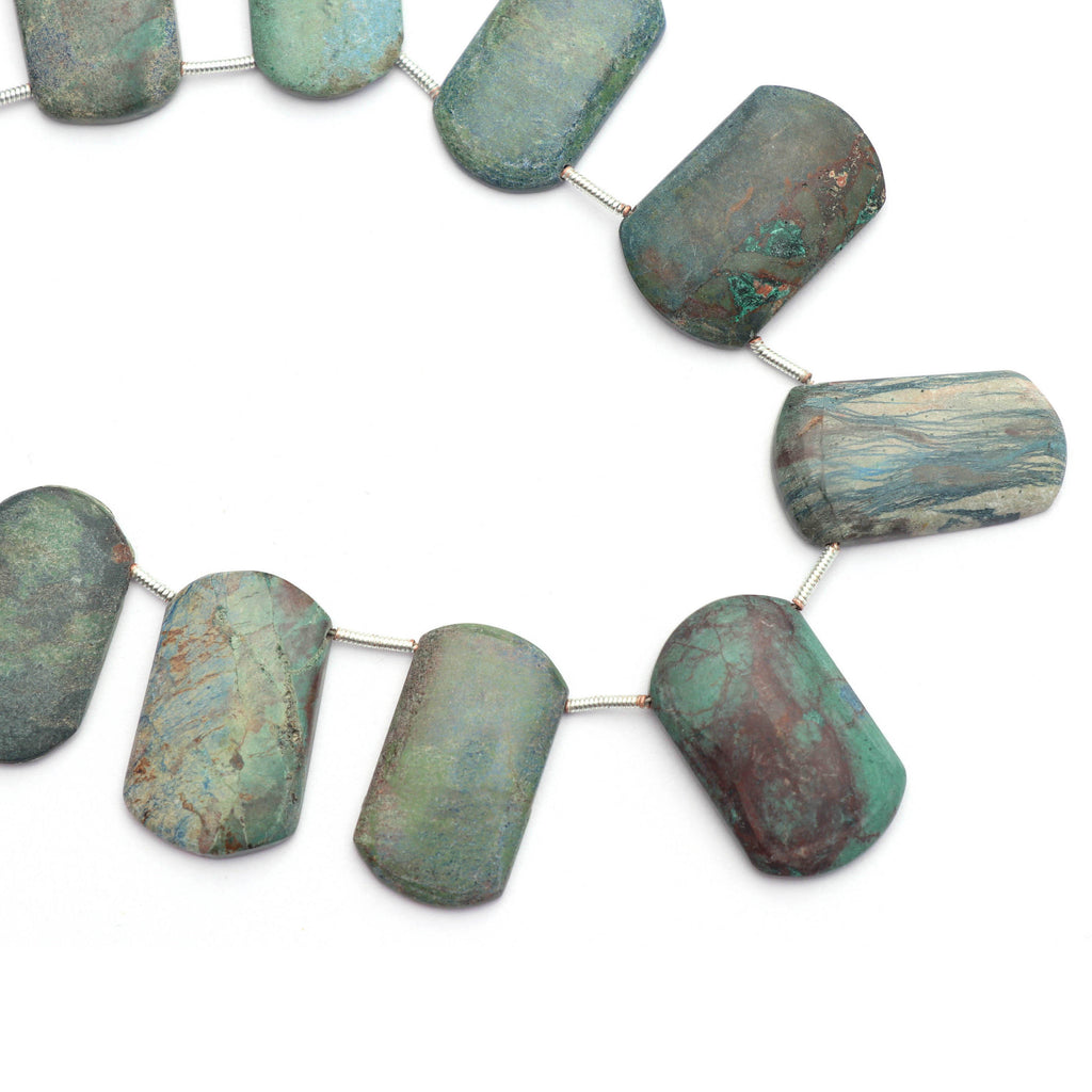 Azurite Malachite Smooth Cushion Rectangle - 14x25 mm to 16x26 mm- One Side Flat -Gem Quality, 8 Inch/ 20 Cm Full Strand, Price Per Strand - National Facets, Gemstone Manufacturer, Natural Gemstones, Gemstone Beads