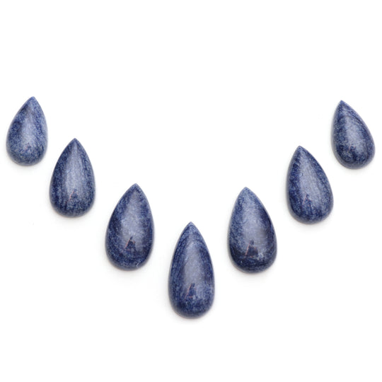 Natural Denim Quartz Smooth Pear Cabochon Gemstone | 15x25 mm to 17x35 mm | Quartz Jewelry Making Gemstone | Set of 7 Pieces
