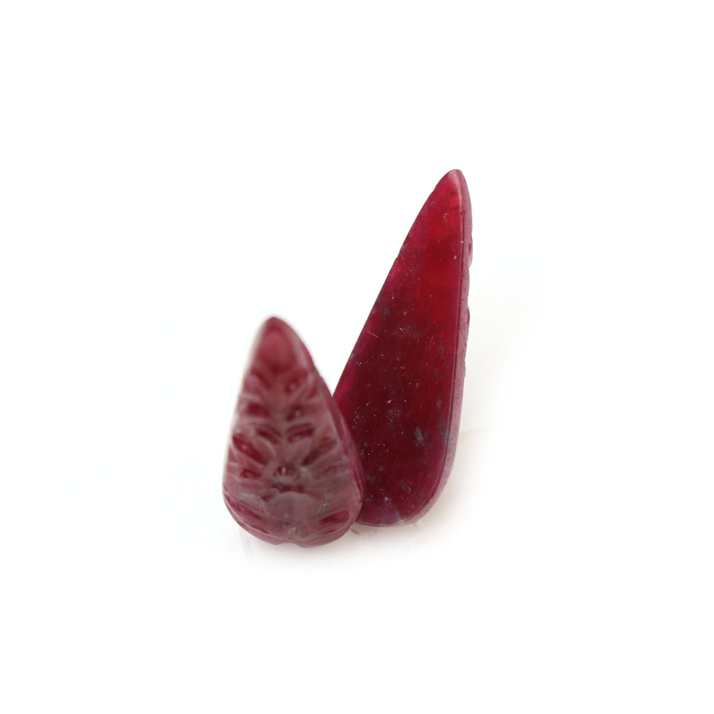 Natural Ruby Carving Pear Shaped Loose Gemstone - 10x27 mm - Ruby Pear, Ruby Carving Loose Gemstone, Pair (2 Pieces) - National Facets, Gemstone Manufacturer, Natural Gemstones, Gemstone Beads