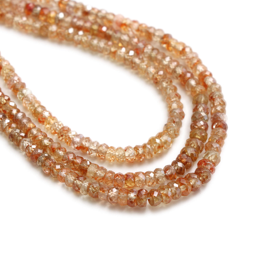 Natural Golden Zircon Faceted Roundelle Beads | Zircon beads | 3 mm to 5 mm | 8 Inch/ 16 Inch/ 18 Inch Full Strand | Price Per Strand - National Facets, Gemstone Manufacturer, Natural Gemstones, Gemstone Beads