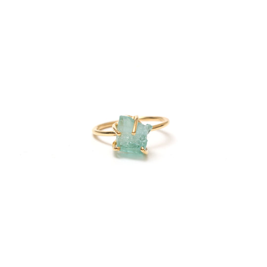 Aquamarine Rough Gemstone Prong Ring, 925 Sterling Silver Gold Plated , Set Of 5 Pieces