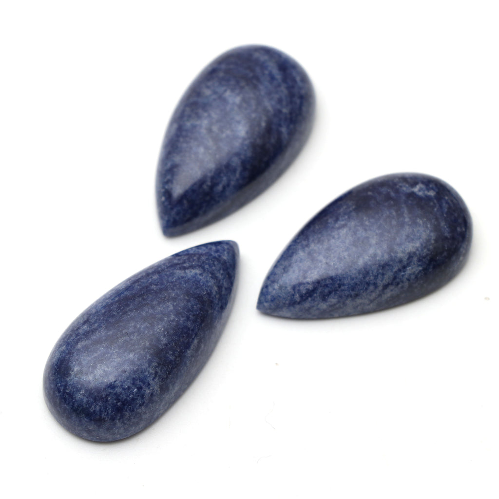 AAA Quality Natural Denim Quartz Smooth Pear Cabochon Gemstone | 18x32 mm to 17x35 mm | Gemstone Cabochon | Set of 3 Pieces - National Facets, Gemstone Manufacturer, Natural Gemstones, Gemstone Beads