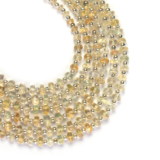 Ethiopian Opal Faceted Beads With Metal Spacer- 3mm to 5mm - Opal Jewelry Making Beads - 8 Inch/ 20 Cm Full Strand, Price Per Strand