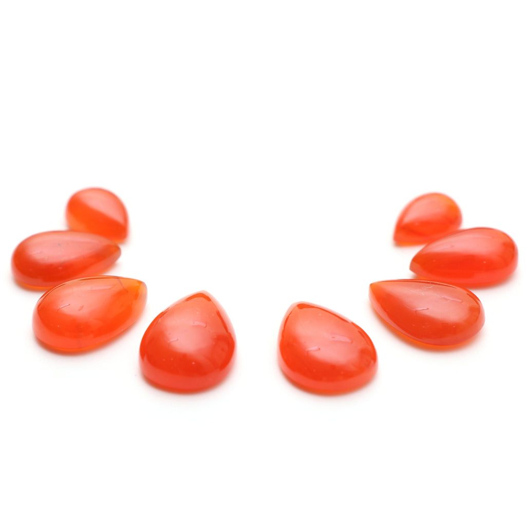 AAA Quality Natural Carnelian Smooth Pear Cabochon Gemstone | 10x14 mm to 15x22 mm | Gemstone Cabochon | Set of 8 Pieces - National Facets, Gemstone Manufacturer, Natural Gemstones, Gemstone Beads