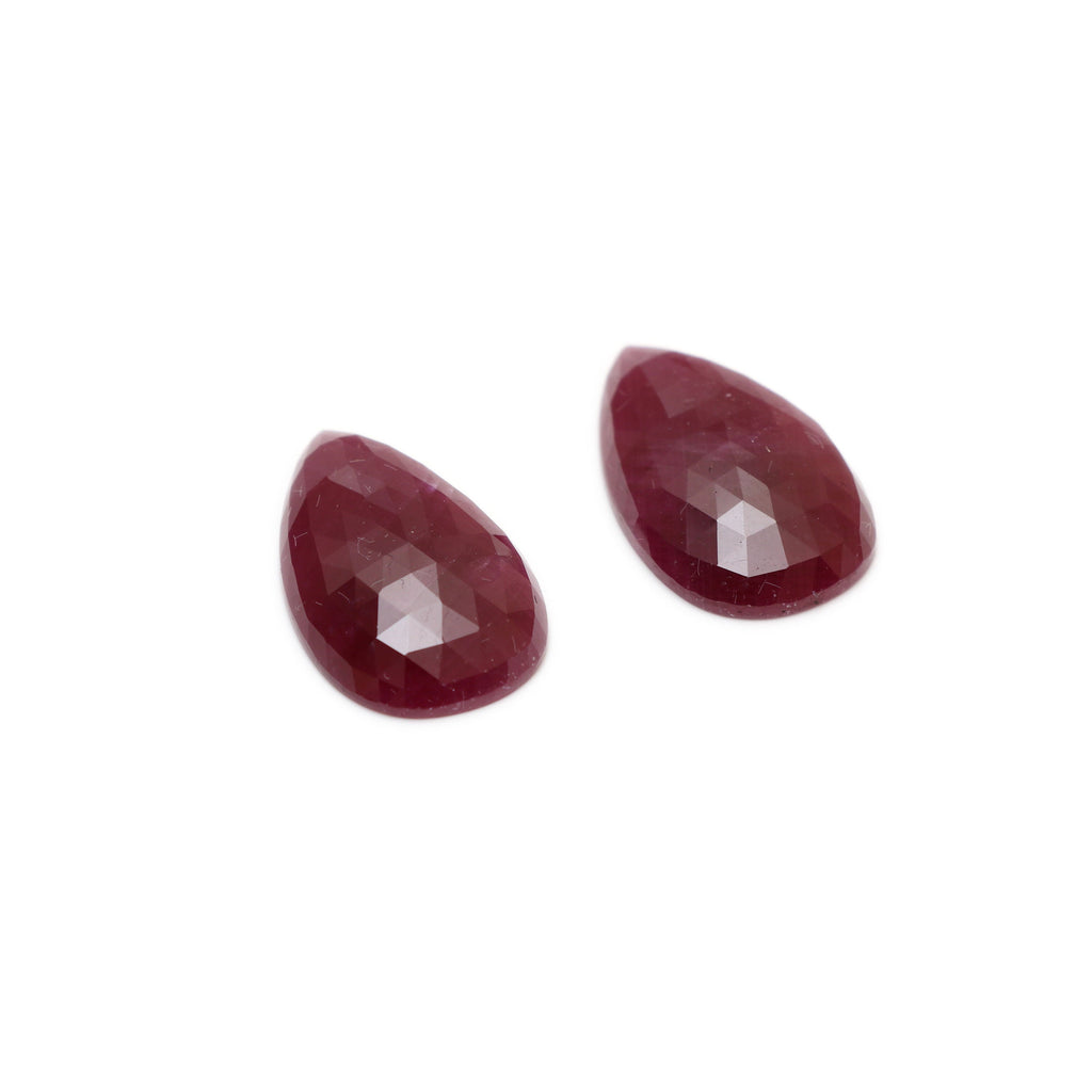 Natural Ruby Faceted Pear Shaped Rosecut Loose Gemstone, 24x15x5 mm, Rose cut Gemstone, Pair ( 2 Pieces ) - National Facets, Gemstone Manufacturer, Natural Gemstones, Gemstone Beads