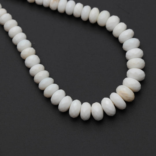 White Opal Faceted Roundel Beads, 5 mm to 8.5 mm, Opal Jewelry Making Beads, 8 Inch/ 20 Cm Full Strand, Price Per Strand