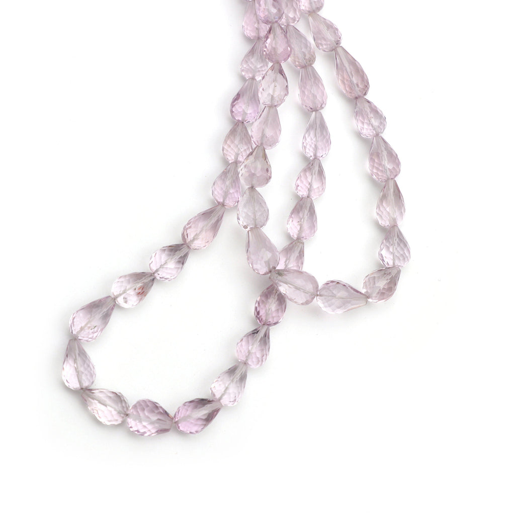 Amethyst Briolette drops beads, Amethyst Briolette drops, 5.5x8 mm to 7x10.5 mm, Amethyst Beads, 8 Inch / 16 Inch Full Strand - National Facets, Gemstone Manufacturer, Natural Gemstones, Gemstone Beads