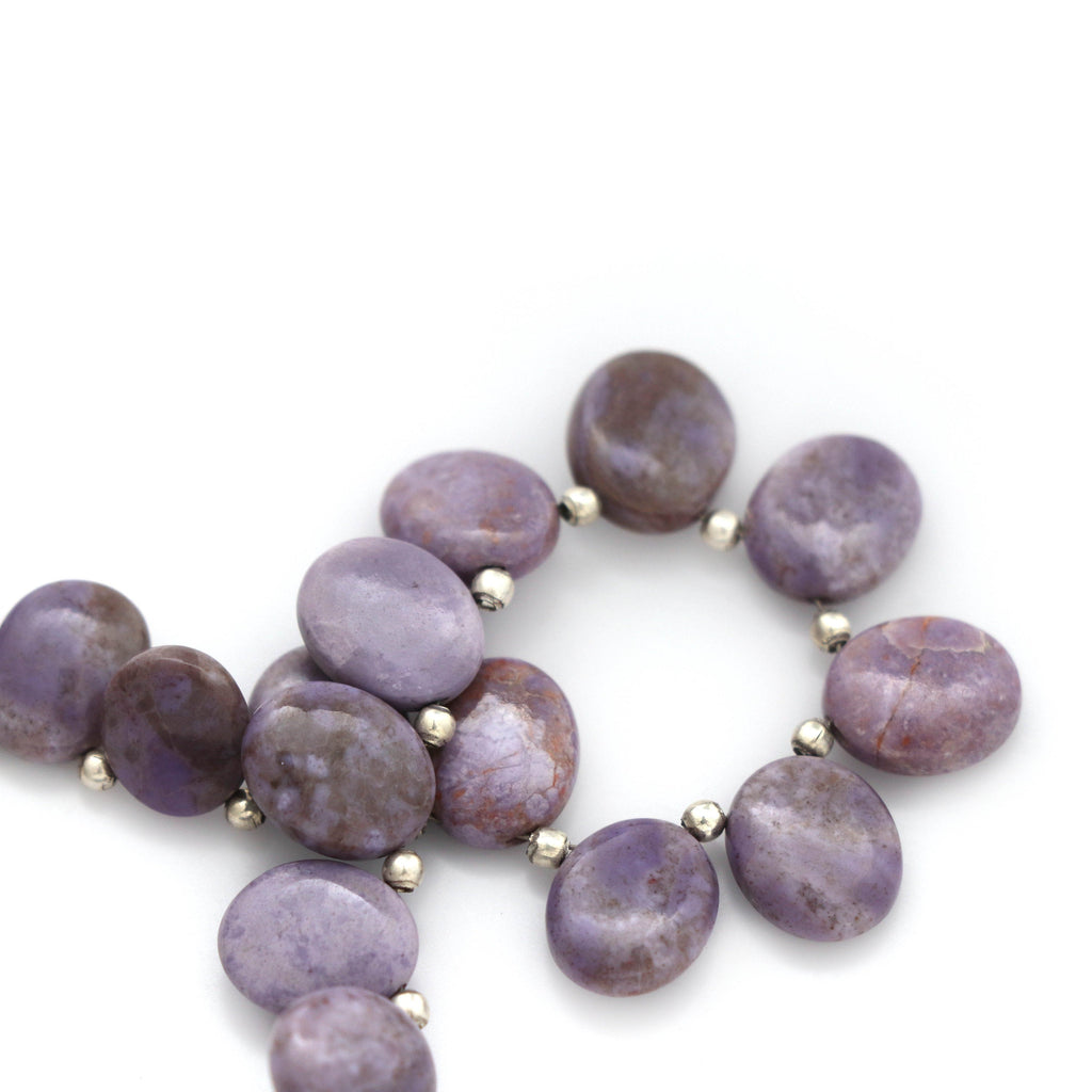 Purple Jade Smooth Flat Oval Beads , Jade Side Drill, Purple Gemstone Oval- 11x9 mm to 12x10 mm - Gem Quality, 8 Inch, Price Per Strand - National Facets, Gemstone Manufacturer, Natural Gemstones, Gemstone Beads