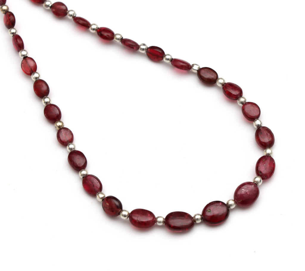 Red Spinel Smooth Oval Beads With Metal Balls- 2x3 mm to 4x7 mm - Red Spinel - Gem Quality , 8 Inch/ 20 Cm Full Strand, Price Per Strand - National Facets, Gemstone Manufacturer, Natural Gemstones, Gemstone Beads