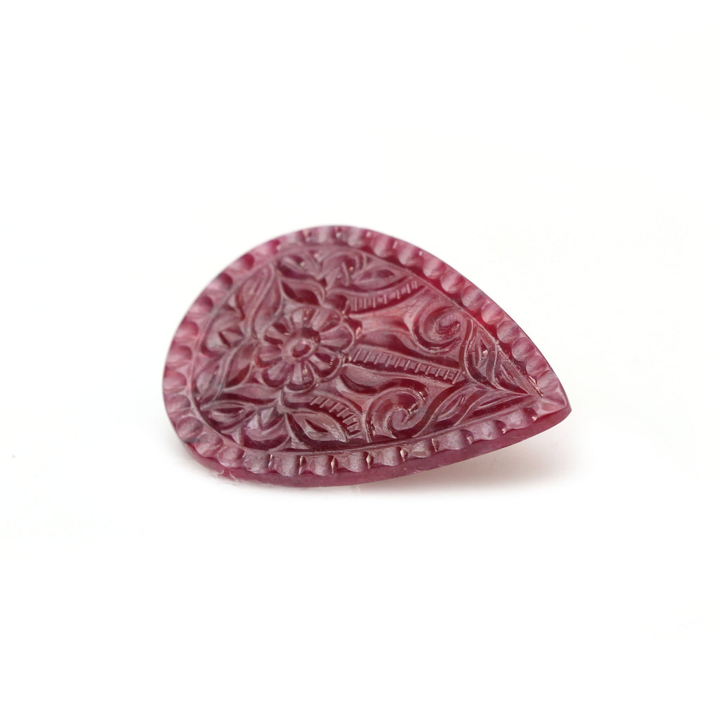Natural Ruby Carving Pear Shaped Loose Gemstone - 46x31x2 mm - Ruby Pear, Ruby Carving Loose Gemstone, Pair (2 Pieces) - National Facets, Gemstone Manufacturer, Natural Gemstones, Gemstone Beads