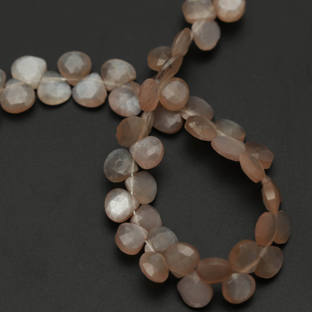 Natural Peach Moonstone Faceted Beads, Heart Shape- 4x5 mm to 5.5x6.5 mm -Peach Moonstone -Gem Quality ,8 Inch Full Strand, Price Per Strand - National Facets, Gemstone Manufacturer, Natural Gemstones, Gemstone Beads