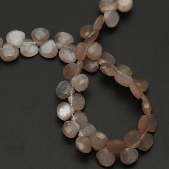 Natural Peach Moonstone Faceted Beads, Heart Shape- 4x5 mm to 5.5x6.5 mm -Peach Moonstone -Gem Quality ,8 Inch Full Strand, Price Per Strand