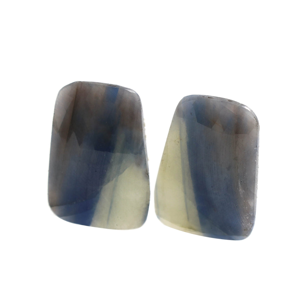 Natural Blue Sapphire Organic Faceted Loose Gemstone -21x30mm- Blue Sapphire Organic ,Loose Gemstone, Pair (2 Pieces) - National Facets, Gemstone Manufacturer, Natural Gemstones, Gemstone Beads